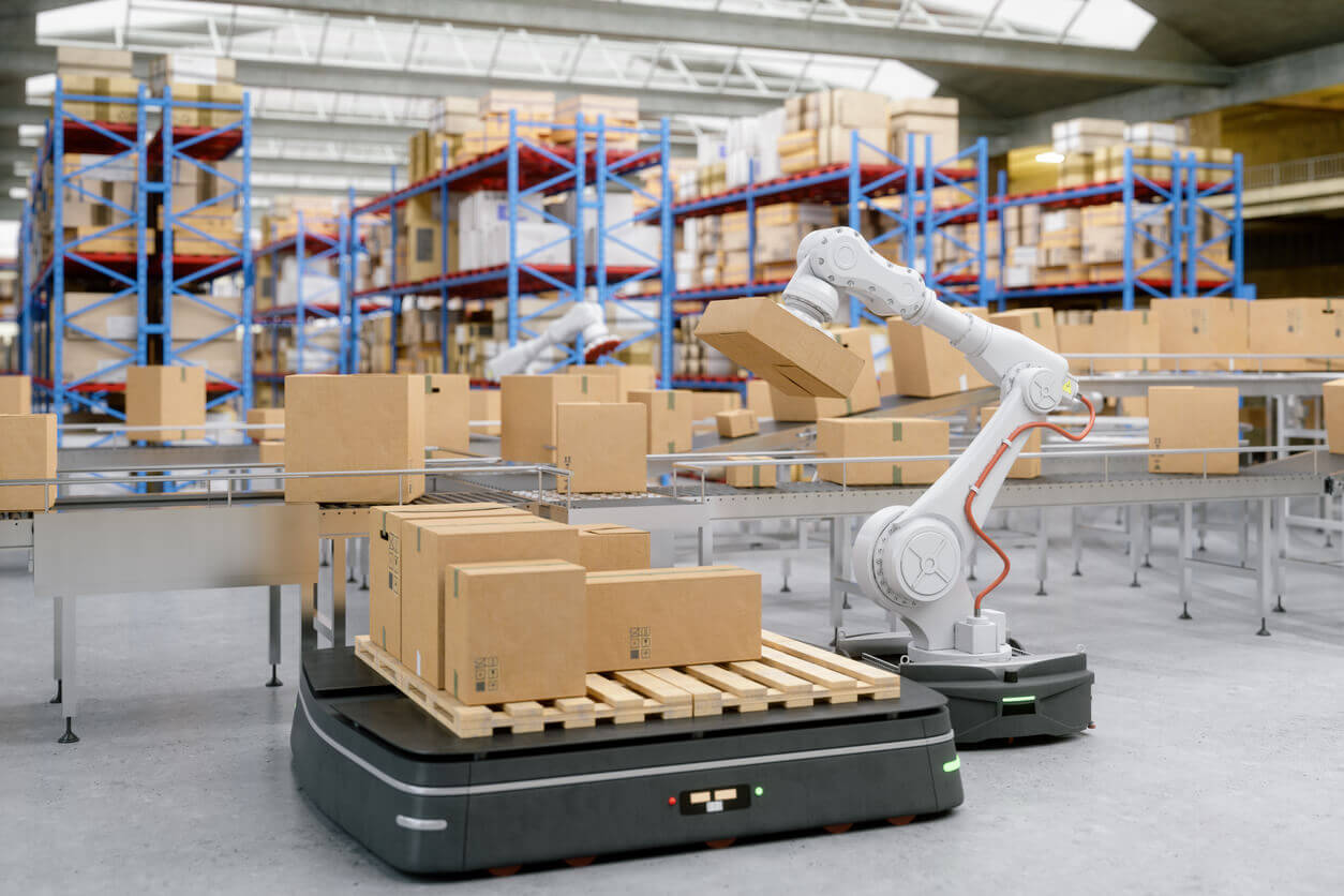 AGV and a robot warehouse automation